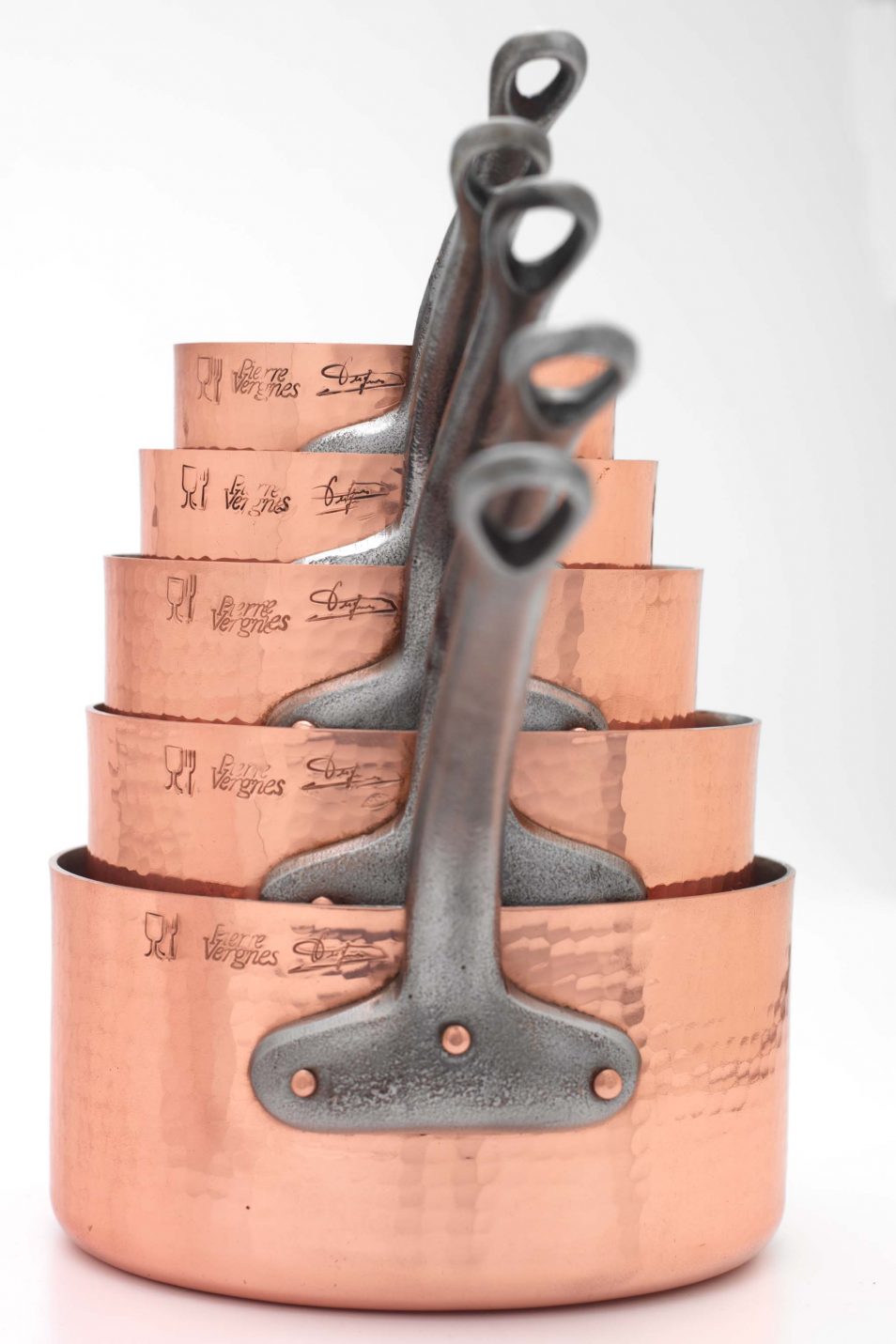 Pierre Vergnes Hammered Copper Sauce Pan Set With Custom Steel Handles